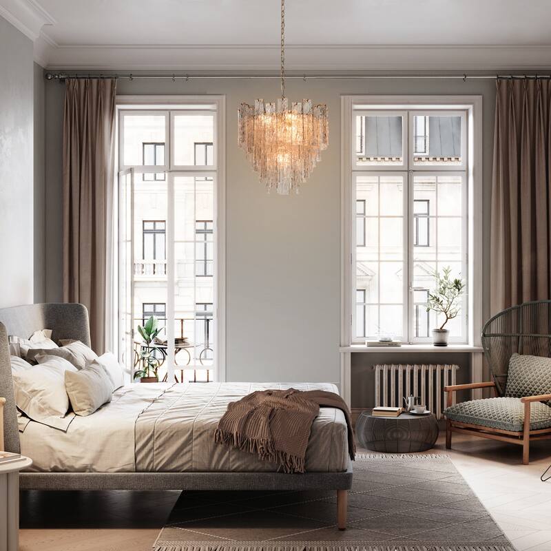 Elver Modern Gold 8-Light Glacier Chandelier Hand-blown Art Glass for Bedroom Foyer Dining Room