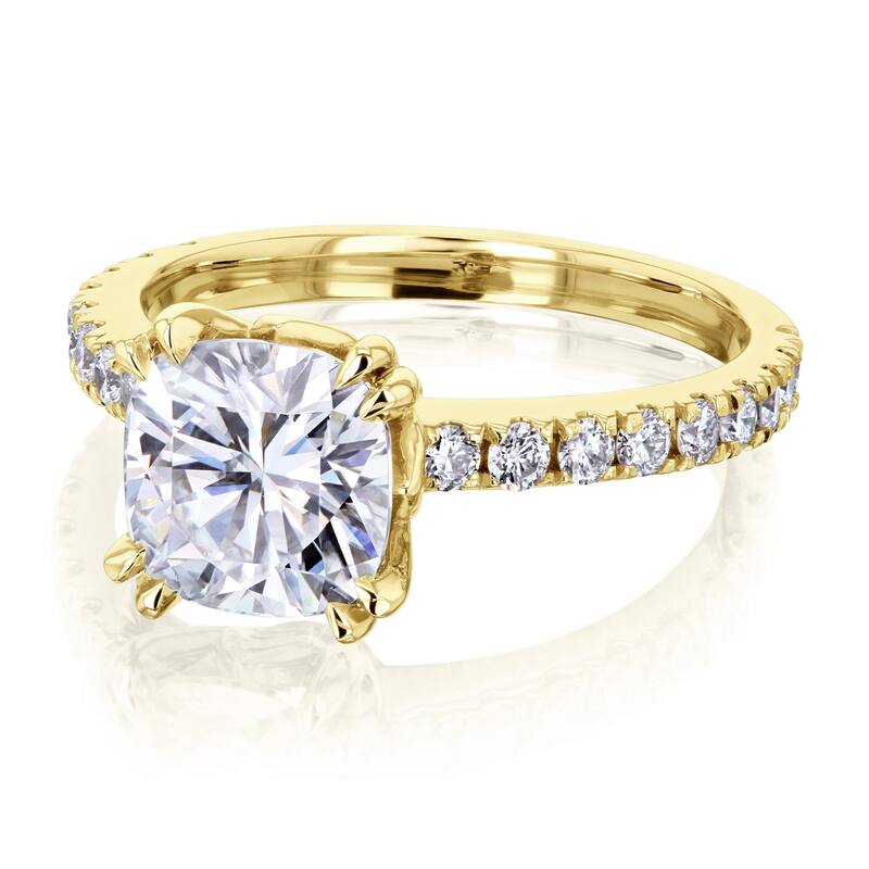 Kobelli 2.45 Carats Moissanite & Natural Diamond 14k Solid Gold Cushion Tulip Prongs Madison Engagement Ring
