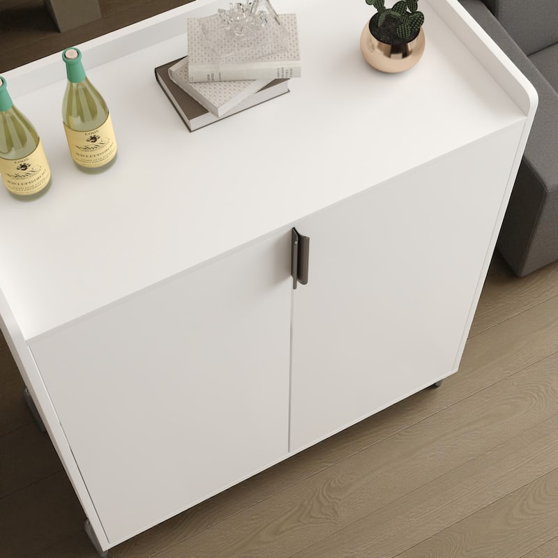 Modern 2-Door Wine Bar Cabinet with Bottle Storage Rack and Adjustable Shelf, Buffet Sideboard for Kitchen or Coffee Bar