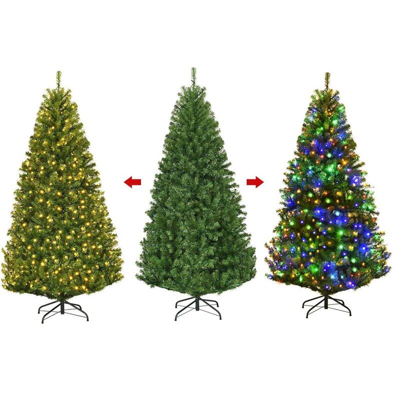 Gymax 5-9FT Pre-Lit Christmas Tree Hinged Artificial Tree w/ Metal