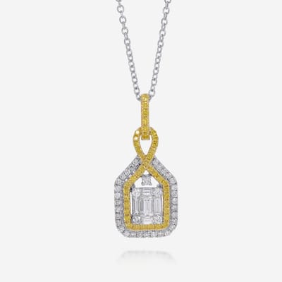 Gregg Ruth 14K White and Yellow Gold, White Diamond and Fancy Yellow Diamond Pendant Necklace - 18