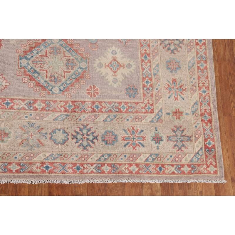 Geometric Kazak Oriental Area Rug Hand-Knotted Home Decor Wool Carpet - 8'1" x 9'10"