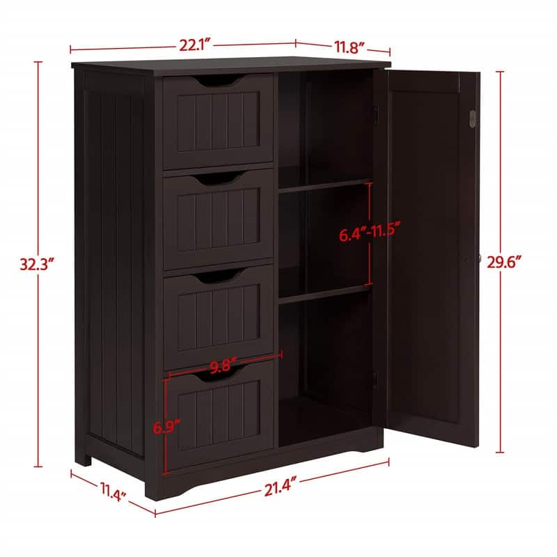 Wooden Bathroom Floor Cabinet - 13"D x 22"W x 32"H
