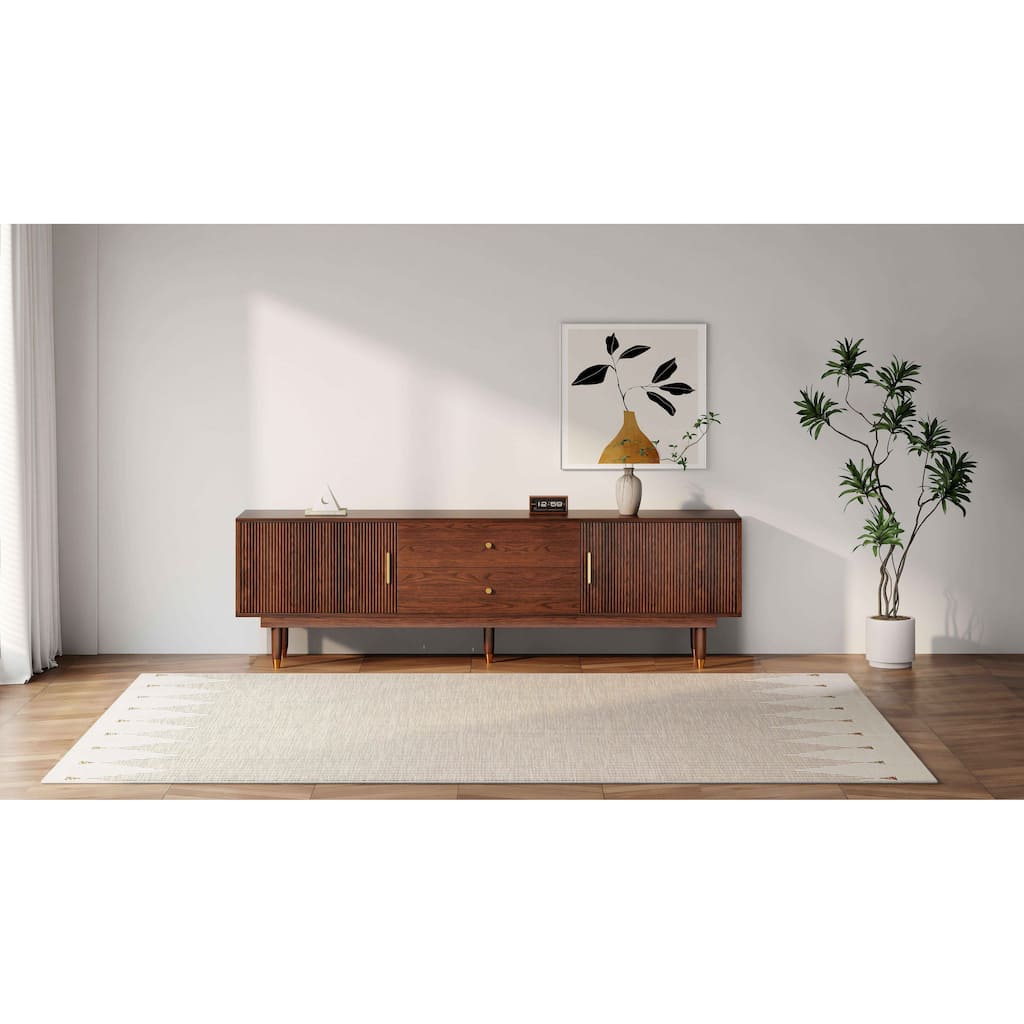 Mid-Century Modern 70.9" Walnut TV Stand for 50"+ TVs, Stylish Storage Console