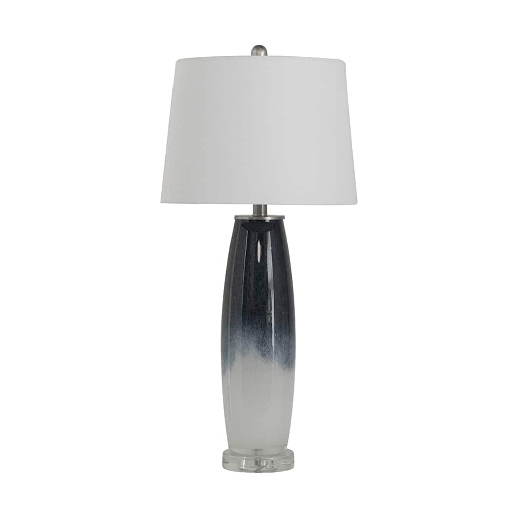 Two-Toned Glass Table Lamp with White Linen Drum Shade - 28.25"