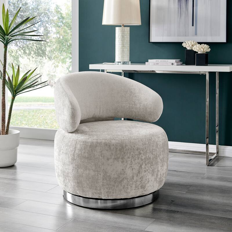 Elegant Swirl Swivel Gray and Chrome Accent Chair