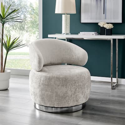 Elegant Swirl Swivel Gray and Chrome Accent Chair