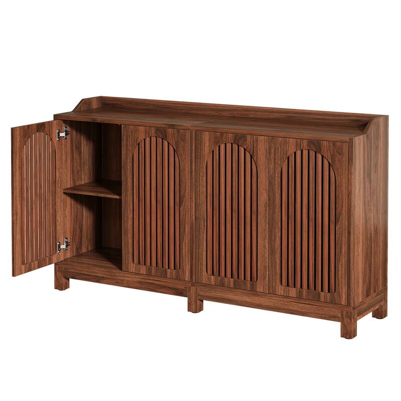 57" Farmhouse Sideboard Buffet - Brown Shutter Door Storage Cabinet