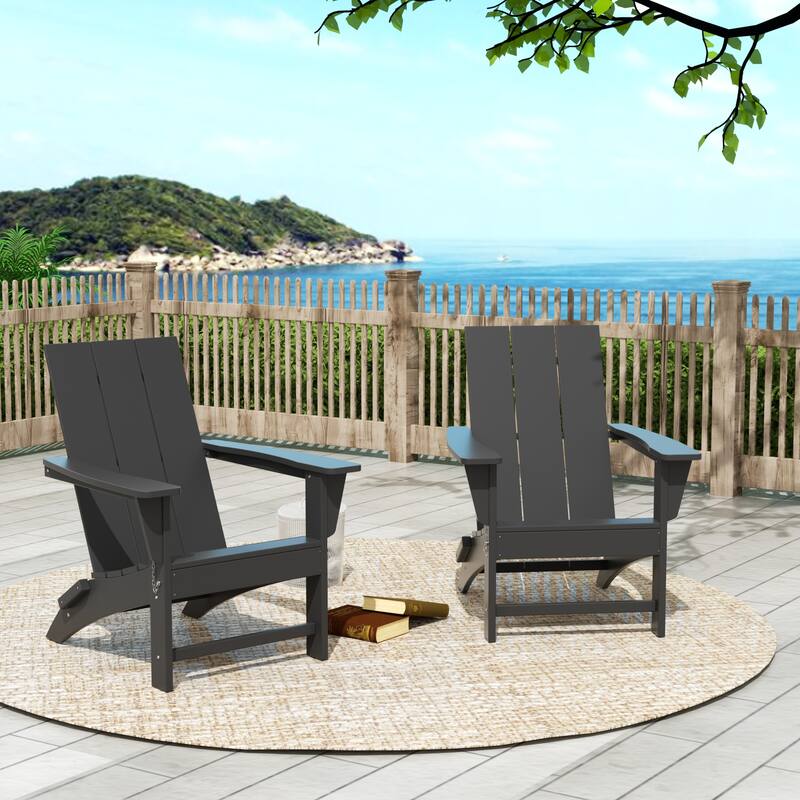 Polytrends Shoreside Folding Poly Eco-Friendly All Weather Outdoor Adirondack Chair (Set of 2) - Gray