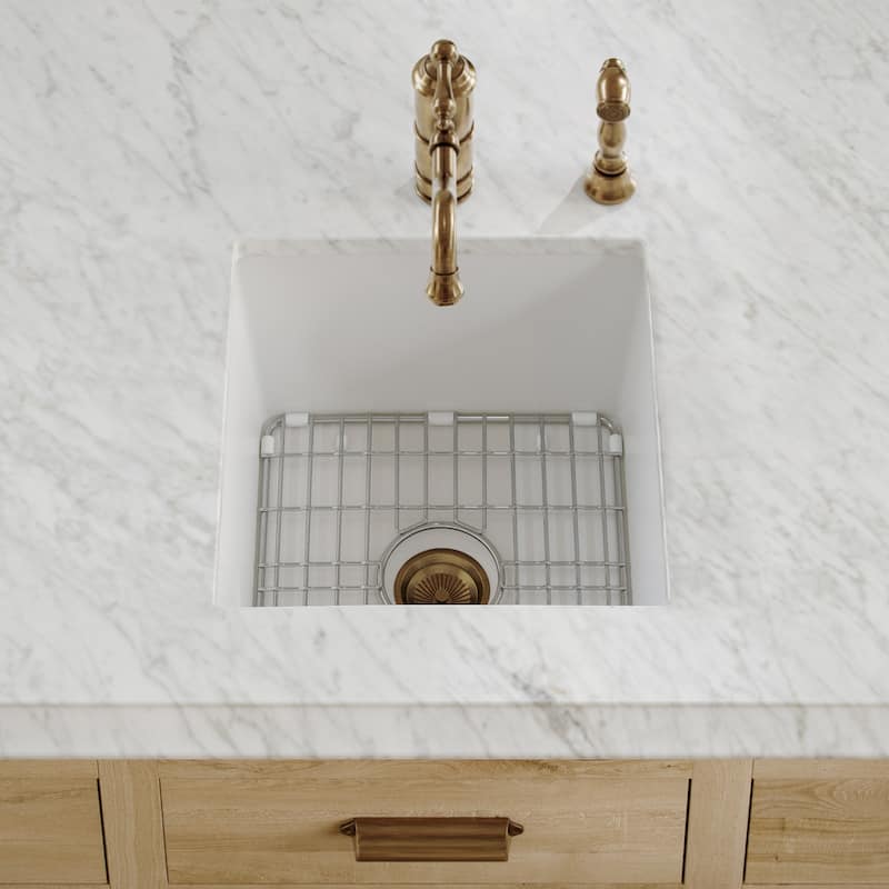 Undermount/Drop-in Fireclay Kitchen Sinks, Stainless Steel Grid Included