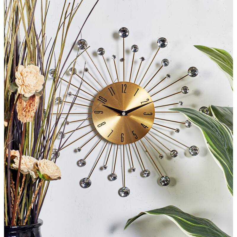 Gold / Copper / or Silver Iron Metal Starburst Sun Glam Wall Clock