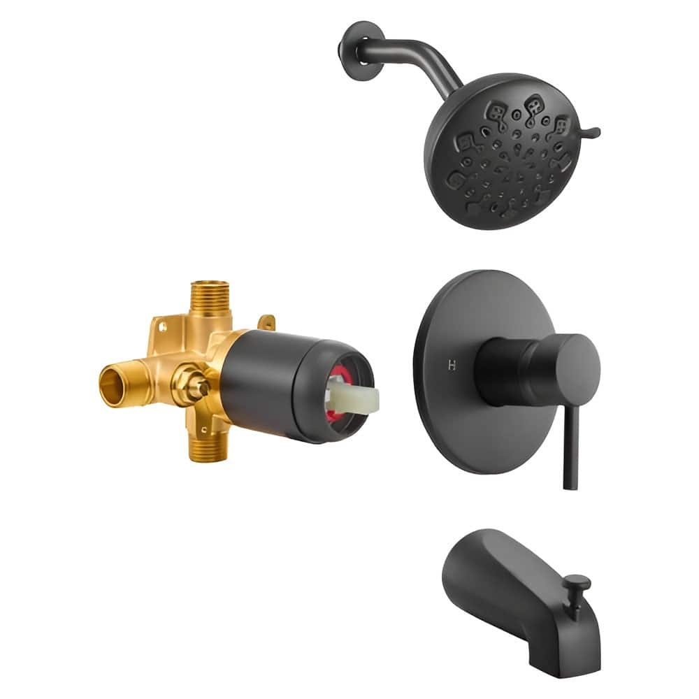 Matte Black ABS Stainless Steel Tub and Shower Faucet Set with 9-Mode High-Pressure Shower - 4.72 x 3.66 in