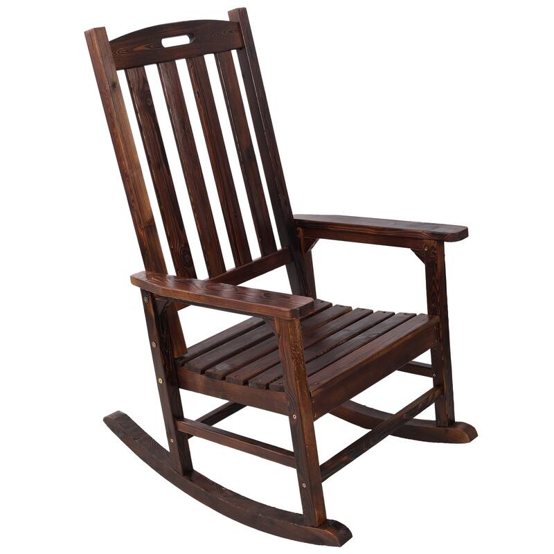 Wooden Oversized Porch Rocker Chair With Wide Seat And Tall Backrest (Excluding the table) - Brown