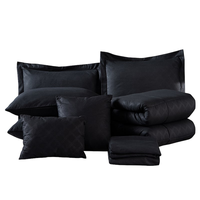 10 Piece Black Plaid Comforter Set Bed In A Bag