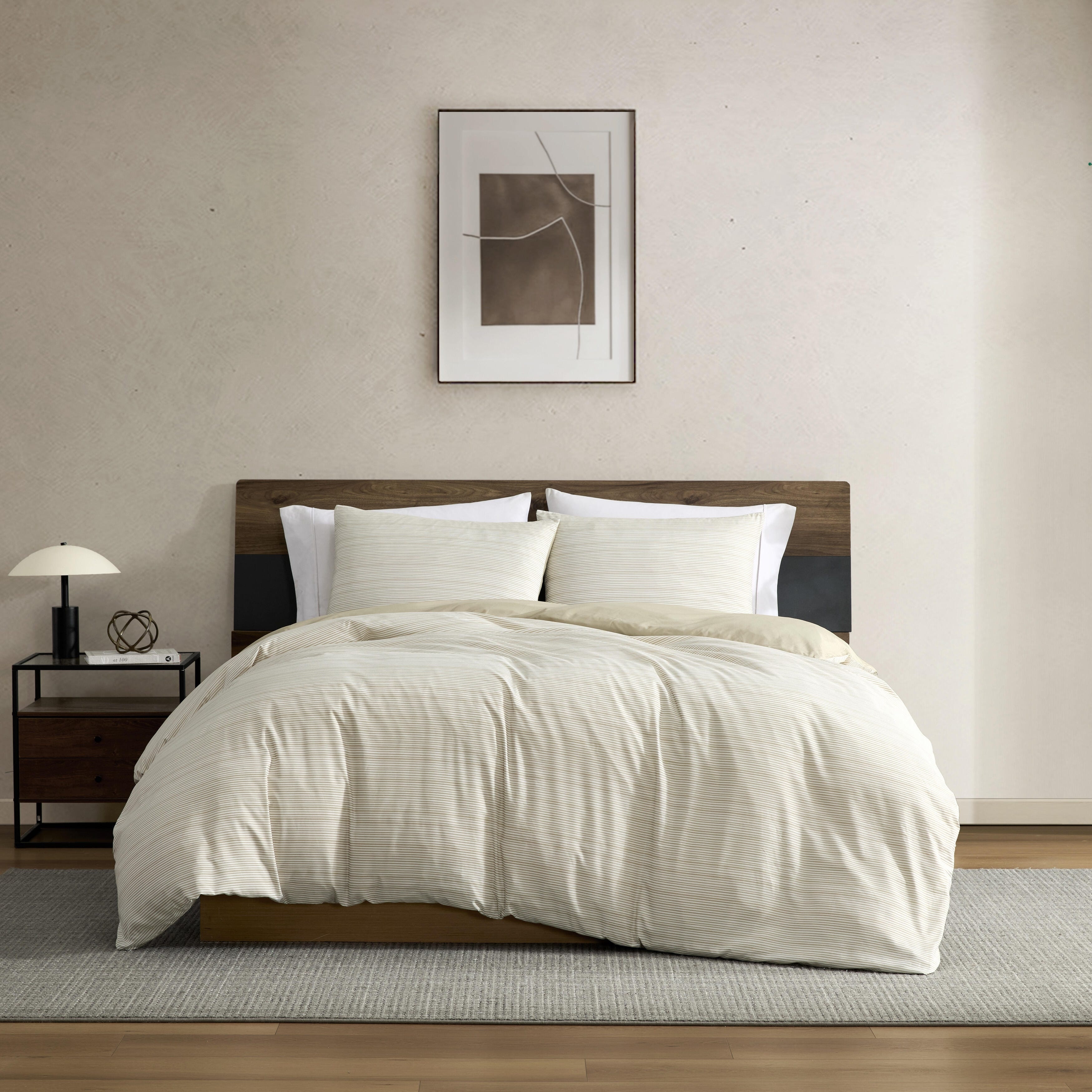 Kenneth Cole Textured Stripe Reversible Beige Duvet Cover Set