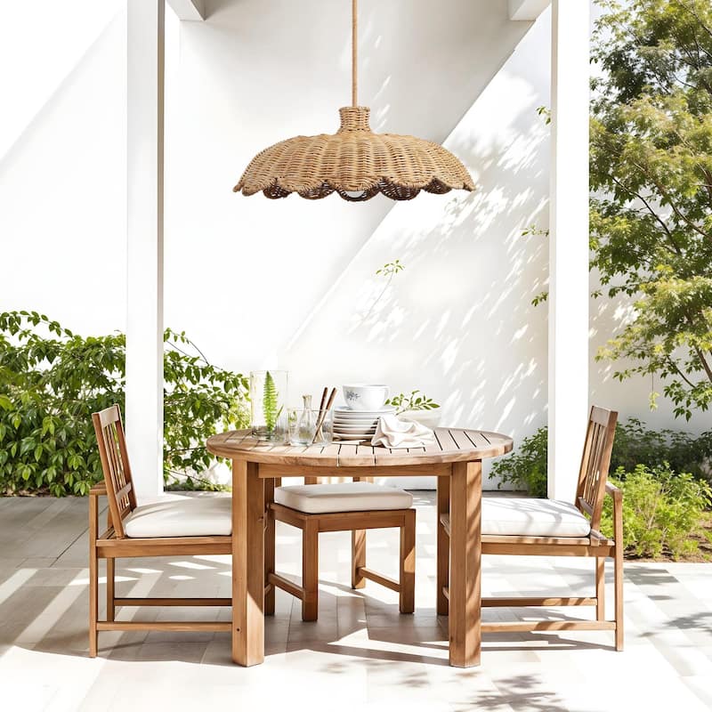 Aurelia Outdoor Rattan Pendant Light - Brown Large Dome 1-Light Handwoven Light Fixture For Modern, Boho or Tropical Room Decor