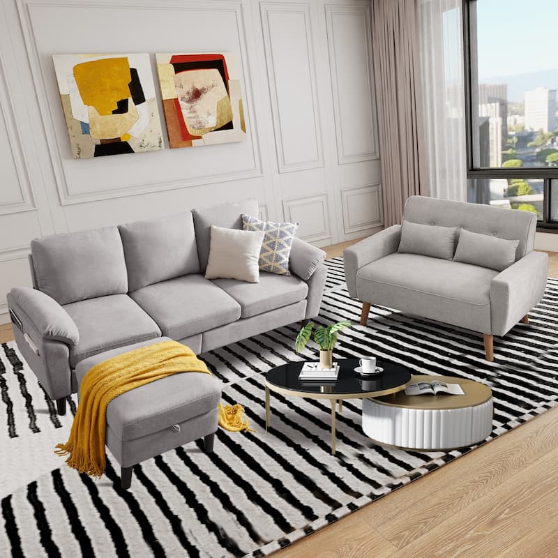 3 Pieces Living Room Set - Light Grey