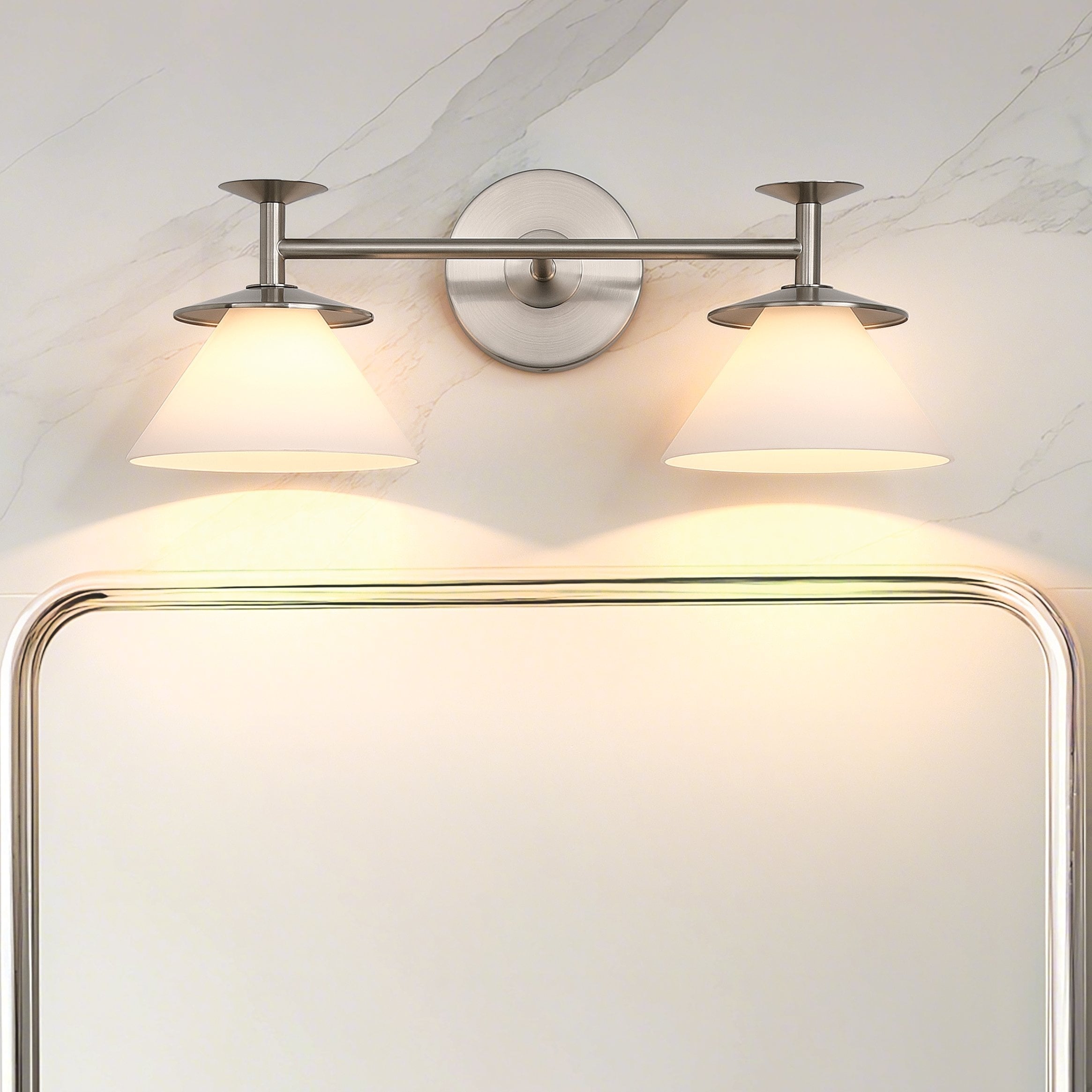 Thesis Tremolo 20-inch 2-light Brushed Nickel and Polished Nickel Vanity Light with Etched Opal Glass