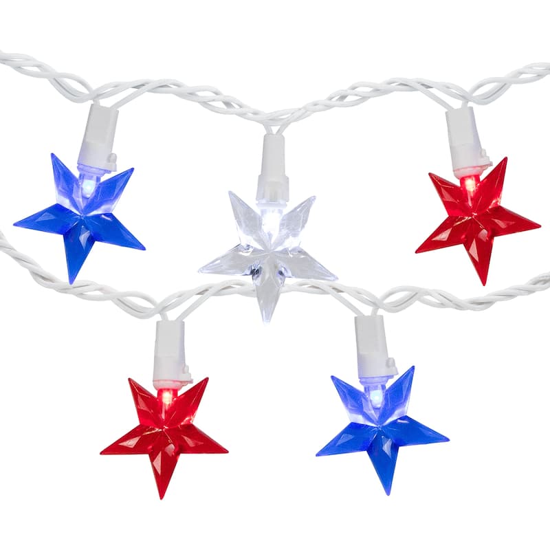 30 Patriotic Red, White and Blue LED Star String Lights - 7ft White Wire - N/A