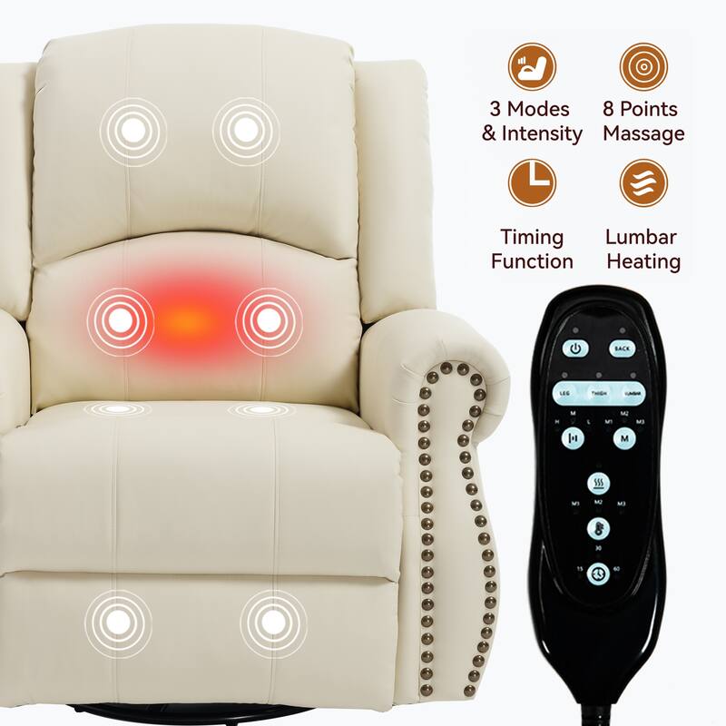 Heat Massage Manual Recliner Chair with Rocker and Swivel in Fabric for Living Room