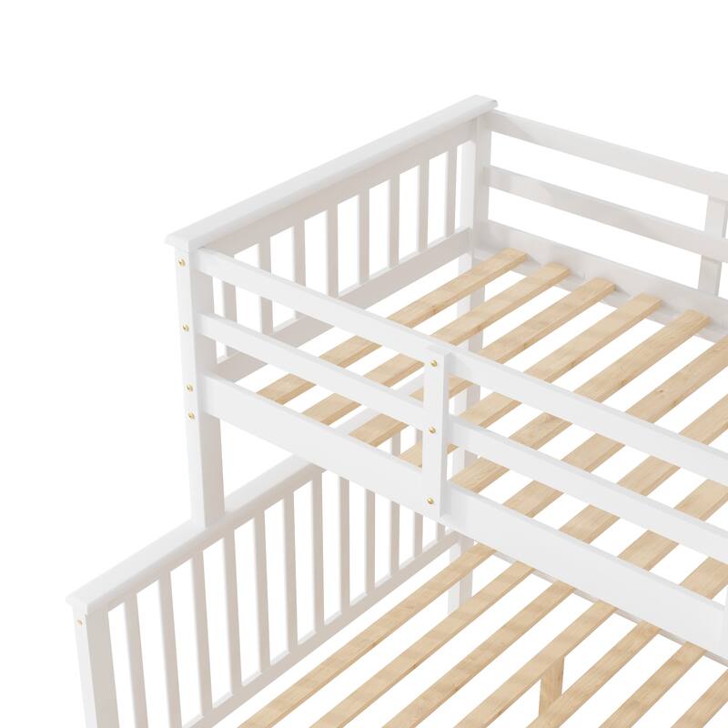 Stairway Twin-Over-Full Bunk Bed with Twin size Trundle, Storage and Guard Rail for Bedroom