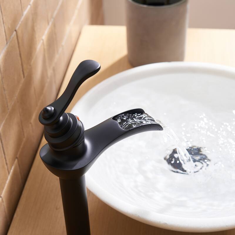 Waterfall Single Hole Single-Handle Vessel Bathroom Faucet With Pop-up Drain Assembly