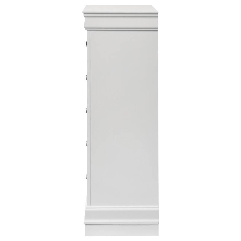 Nim Tall Dresser Chest, 5 Storage Drawers, Classic White Molded Trim