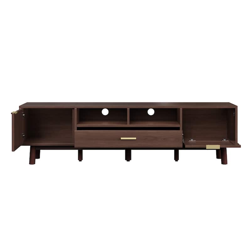 Dark Brown Wood TV Stand Media Storage Cabinets with Drawers