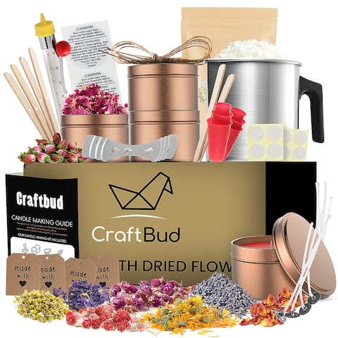 Craftbud 50 Piece Candle Making Kit with Dried Flowers - Full Botanical DIY Soy Candle Making Kit with Candle Wax and Supplies