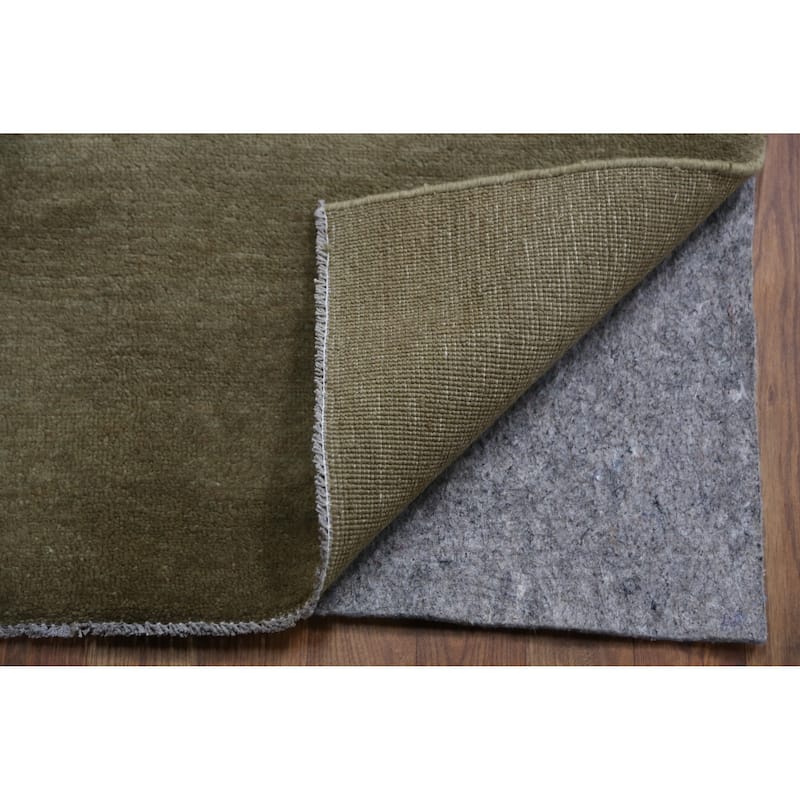 Hand Knotted Oriental 100% Wool Carpet Modern Solid Green Gabbeh Runner Rug - 8' 0'' X 2' 6''
