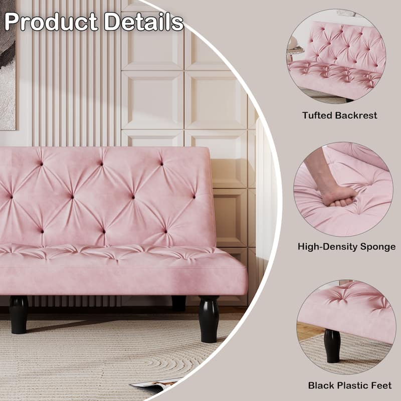 Tufted Design Sleeper Sofa Bed Convertible Velvet Loveseat Couch