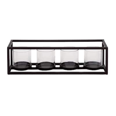 Metal 5 Glass Sleeve Candelabra - Black - Roche River Decor
