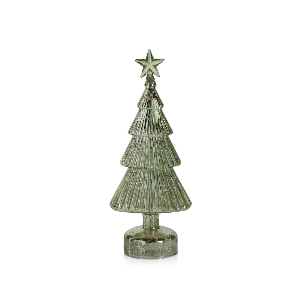 Mira 11.75" Vintage Light Green LED Glass Holiday Tabletop Trees, Set of 2