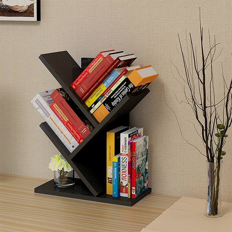 Wooden Book Tree Shelf - Black Coffee