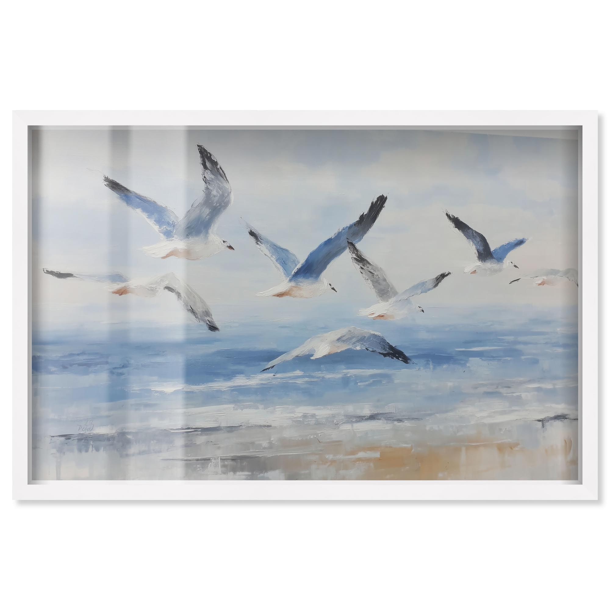 Seagulls in Flight I Coastal Wall Decor Shadowbox Print by Art Remedy