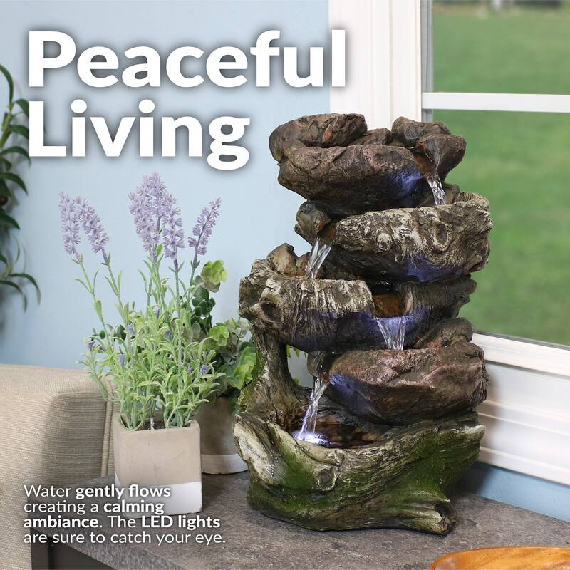 Sunnydaze 5 Step Rock Falls Tabletop Indoor Fountain with LED Lights - 14-Inch - 14-In