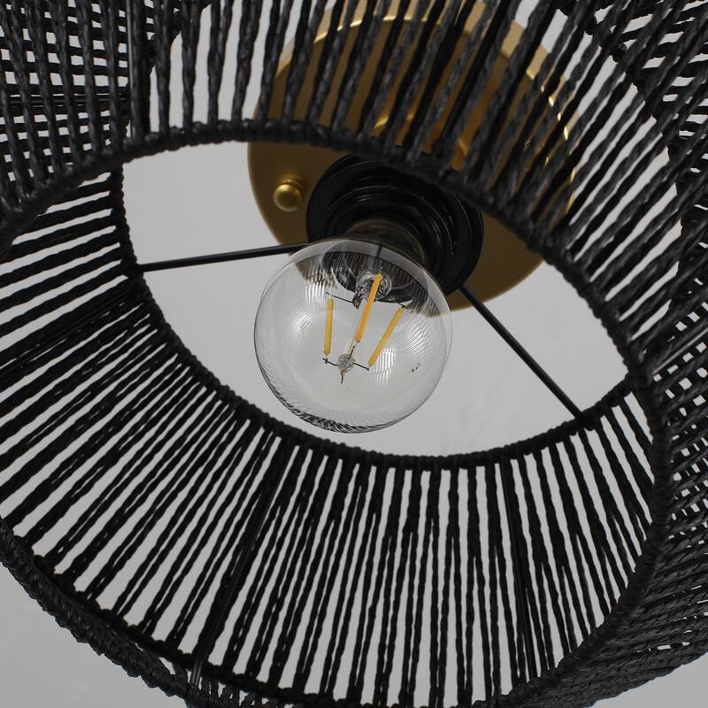 1-Light Farmhouse Style Classic Semi Flush Mount Chandelier, Hand-Woven Semi-Flush Mount Ceiling Light with Drum Shade