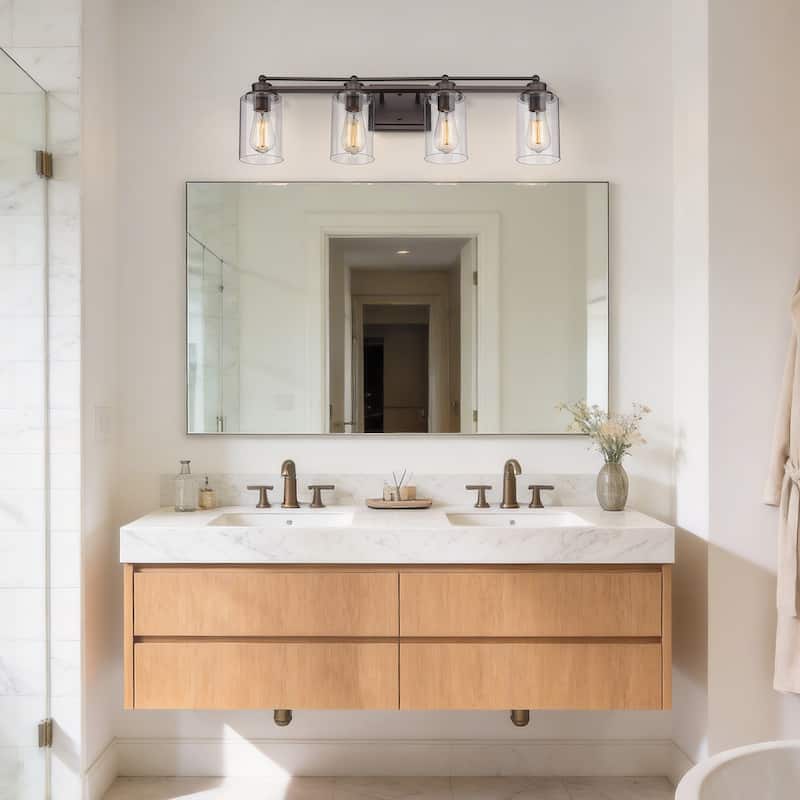 Bathroom Vanity Wall Light with Glass Shade and Rubbed Bronze Finish