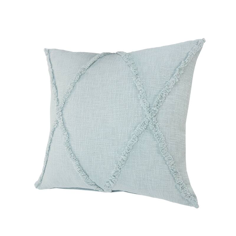 18" Pastel Blue Hand Woven Diamond Tufted Square Throw Pillow