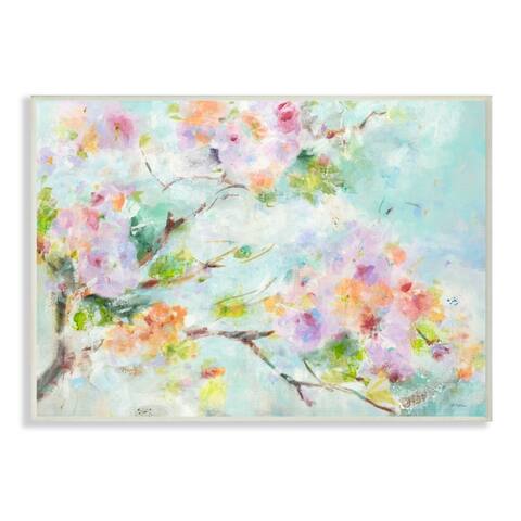 Stupell Industries Soft Spring Floral Branch Pastel Pink Flowers Wood Wall Art