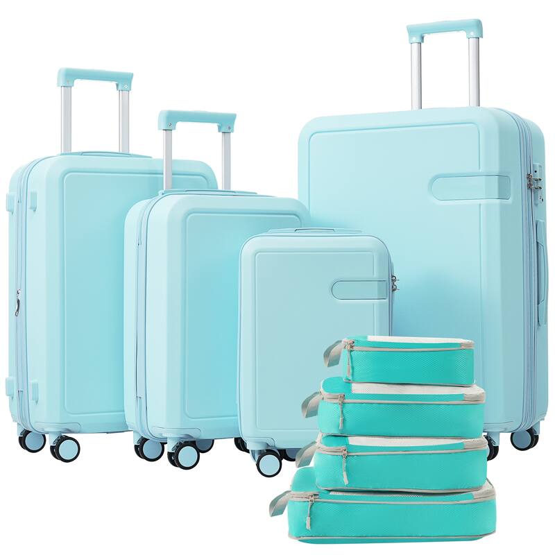 4 Piece ABS Expanable Spinner Wheels Lightweight Luggage Set w/TSA Lock and Compression Packing Cubes - Light Blue