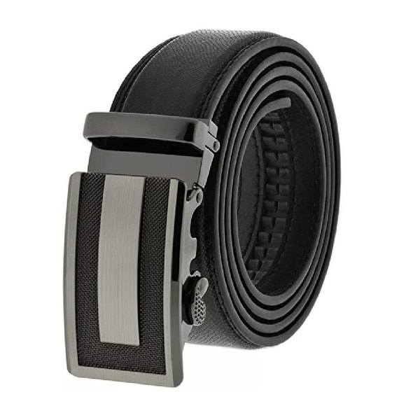Men's Black Formal Dress Work Leather Ratchet Automatic Sliding Belt - Fits S to XL