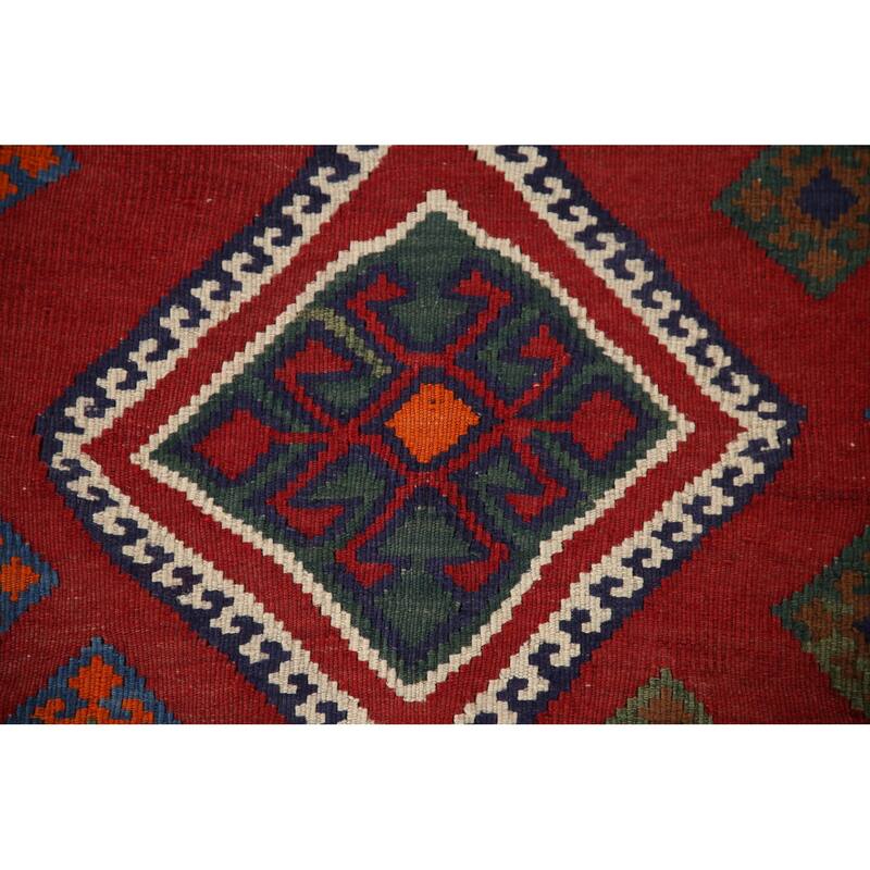 Vegetable Dye Hand-Woven Kilim Qashqai Persian Vintage Runner Rug - 4'5"x 8'11"