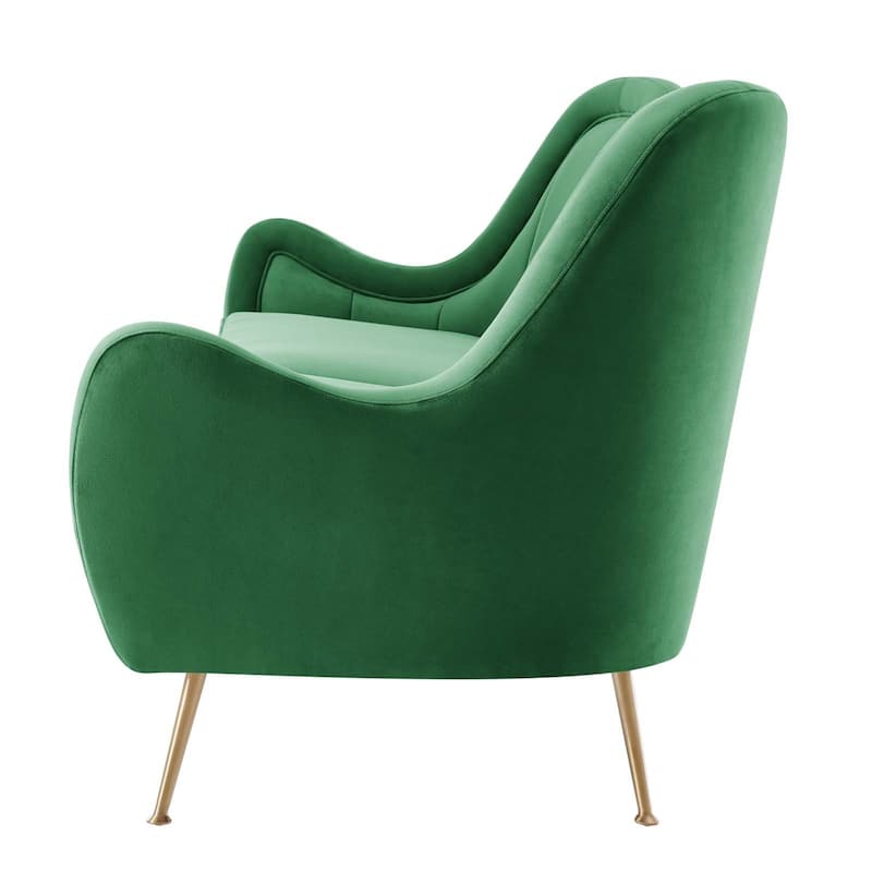 Tulsa Modern Green Velvet Upholstered Sofa with Gold Metal Legs