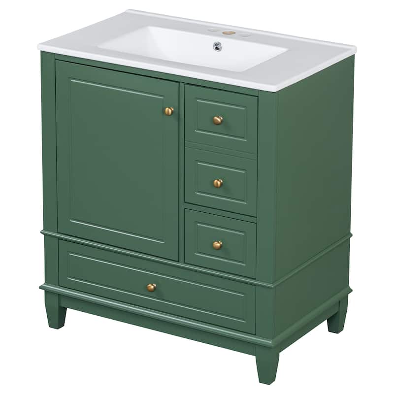 30" Bathroom Vanity with Sink,with Shelf and Three Drawers