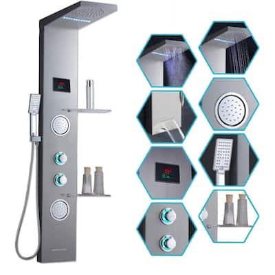 52 in. LED Shower Panel System with Shelf in Brushed Nickel