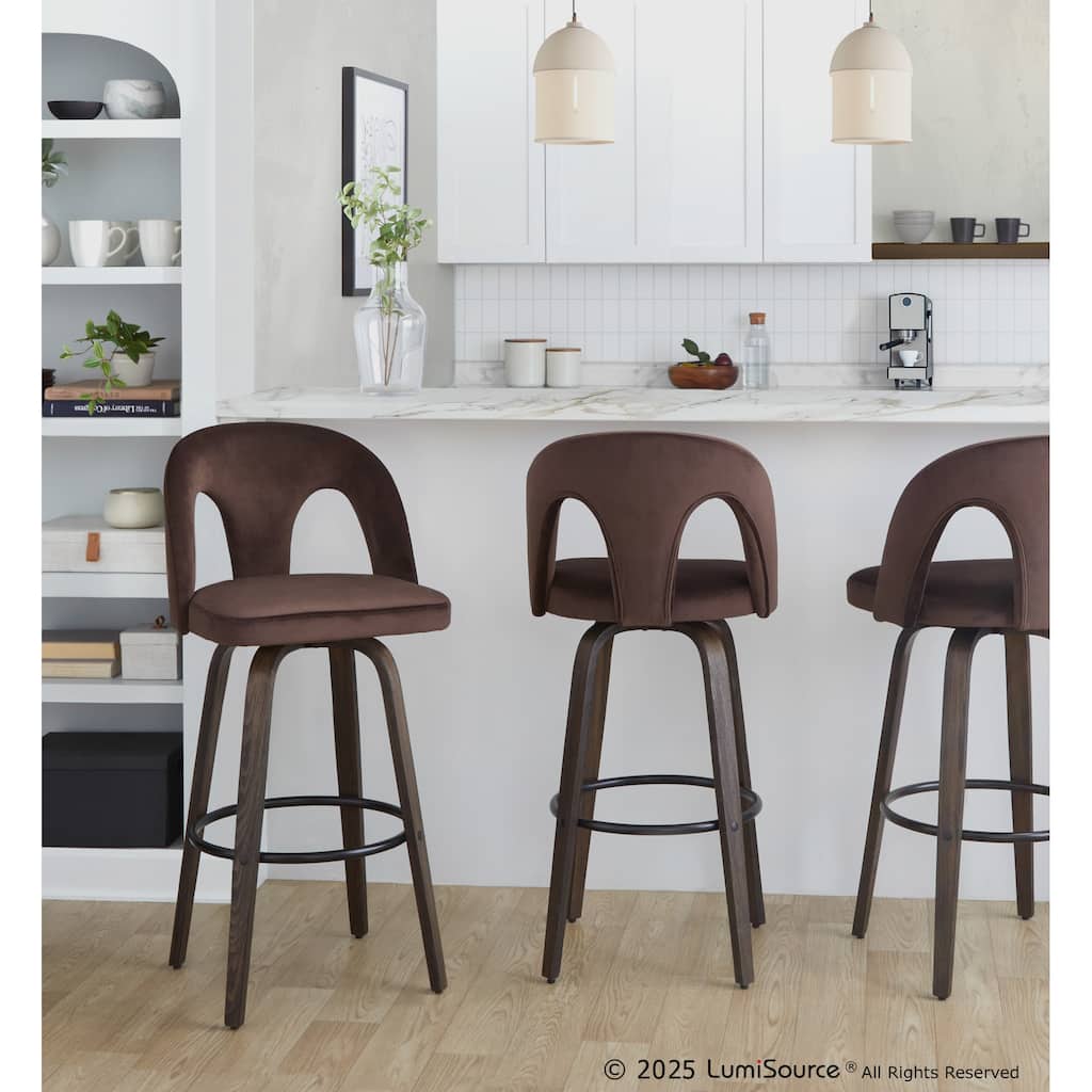 Carson Carrington Ashton Upholstered 30" Bar Stool with Glazed Walnut Bent Wood Legs & Round Footrest (Set of 2)