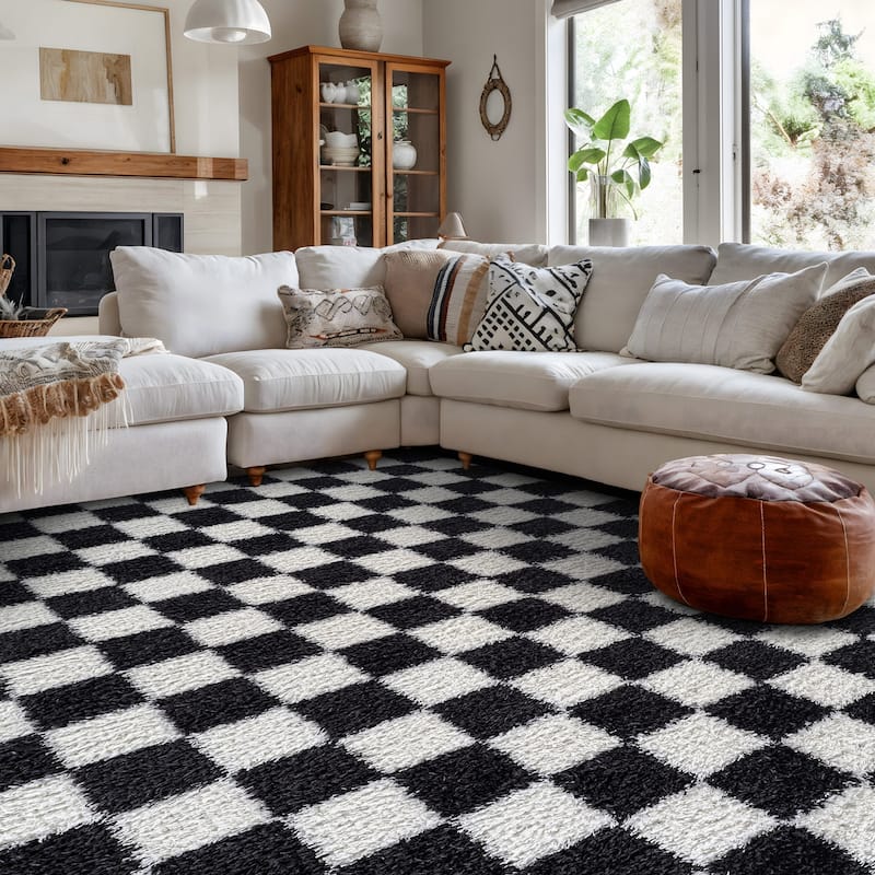 Block Shag Rug - Great for Living Room, Bedroom, or Entryway - Medium Pile, Easy to Clean - Anthracite Dark Gray
