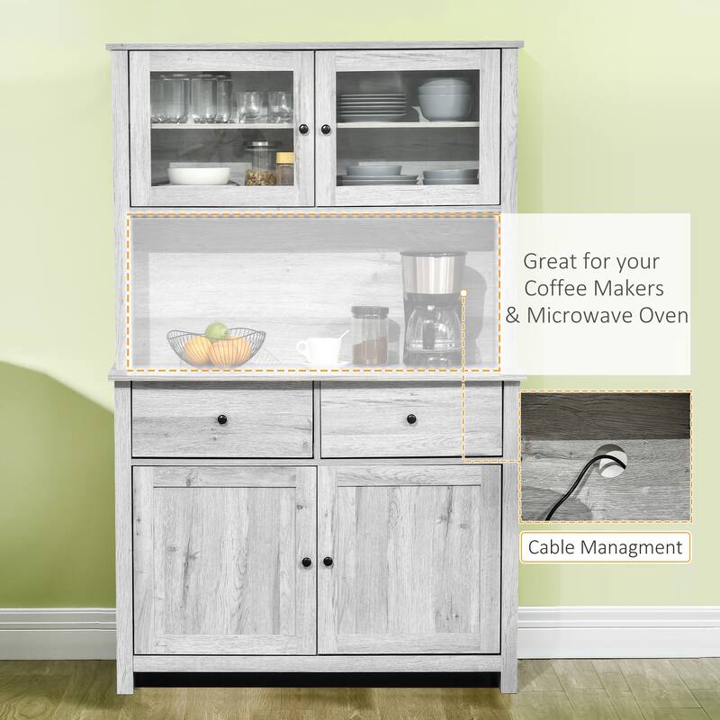 HOMCOM 63.5" Kitchen Buffet with Hutch, Pantry Storage Cabinet with 4 Shelves, Drawers, Framed Glass Doors