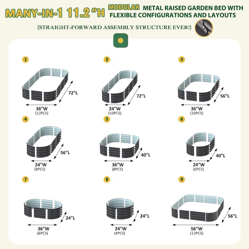 VEIKOUS 11.2" High Modular Metal Raised Garden Bed Kit, Customizable Outdoor Planter Box for Vegetables & Flowers